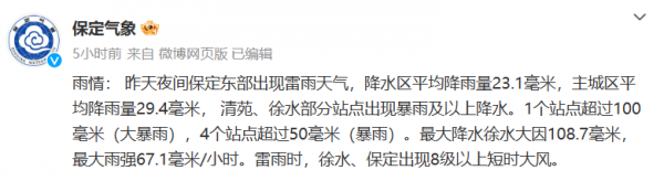 河北保定暴雨，大风致部分车辆被砸损失惨重，大树连根拔起(2)