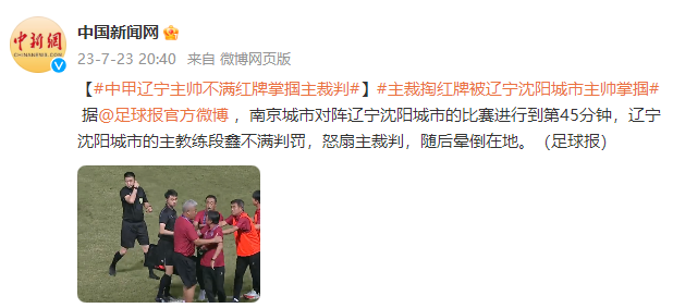 中甲辽宁主帅掌掴裁判