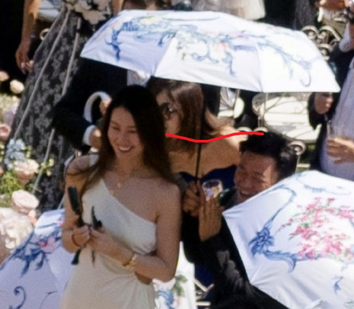 王宝强带冯清参加甄子丹婚礼，全程为女友撑伞，女方高一头反差大