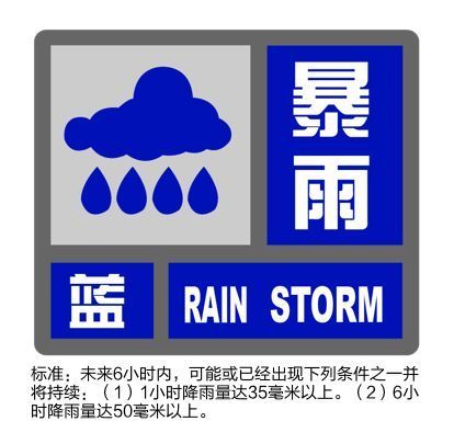 暴雨蓝色预警刚刚发布，预计未来6小时内全市累积降水量将达50毫米以上