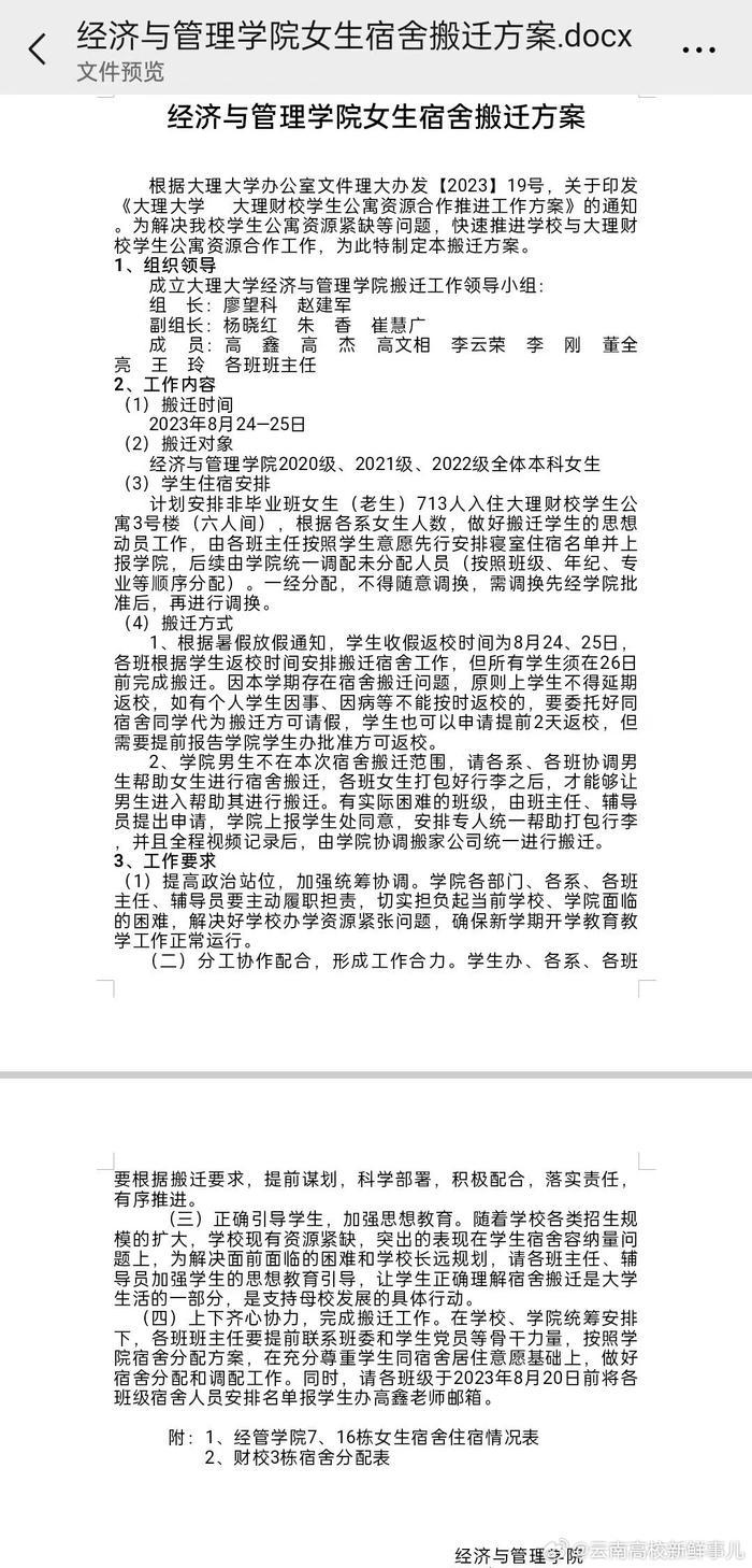 大理大学要求学生搬宿舍，引学生吐槽