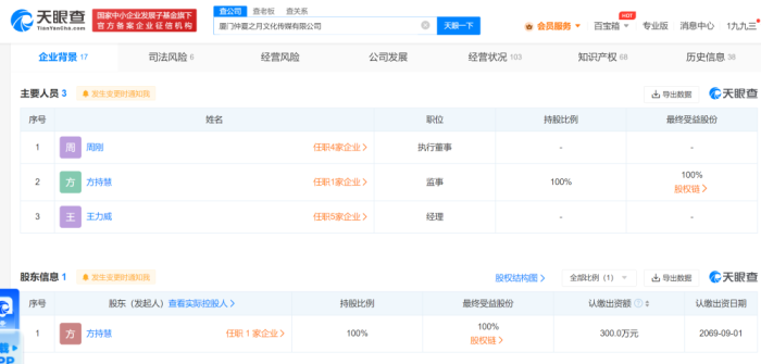 经纪人王力威退出肖战工作室股东，公司由方持慧100%持股