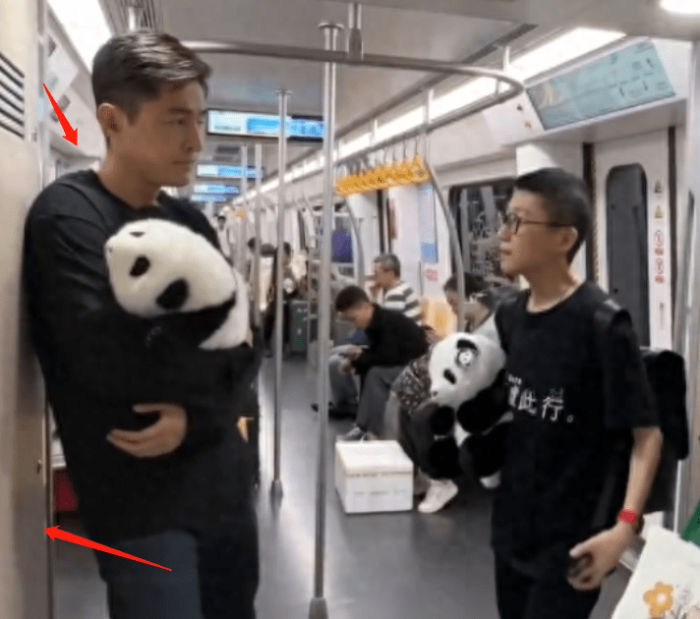 胡歌抱国宝现身地铁，走路踉跄靠墙而站引担忧，无人让座显冷漠