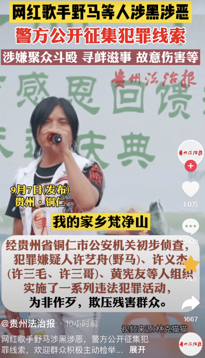 大瓜！知名歌手“野马”因涉黑被征集线索，酷似伍佰曾登央视节目