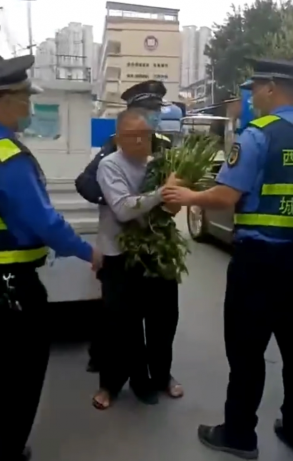 城管与大妈起冲突倒地被质疑假摔