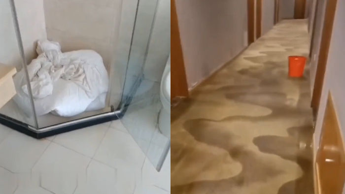 客人用被子堵住地漏，凌晨2点退房打开花洒水淹房间，店家已报警