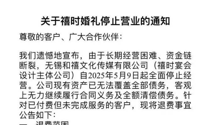 江苏知名婚庆公司破产，行业震动