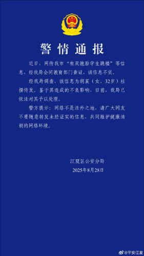 武汉警方澄清双胞胎学生跳楼谣言